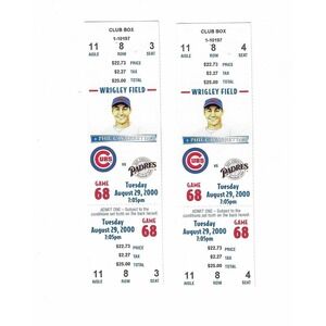 Chicago Cubs vs San Diego Padres Unused Baseball Tickets from 8/29/2000